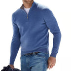 Camisola lisa de homem com gola subida e fecho de correr curto