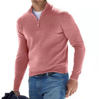 Camisola lisa de homem com gola subida e fecho de correr curto