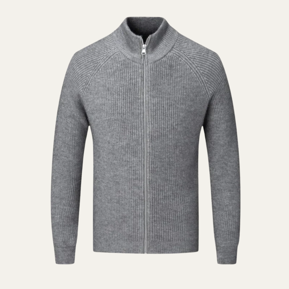 Męski kardigan dzianinowy na zamek z kołnierzem stójką i długimi rękawami
