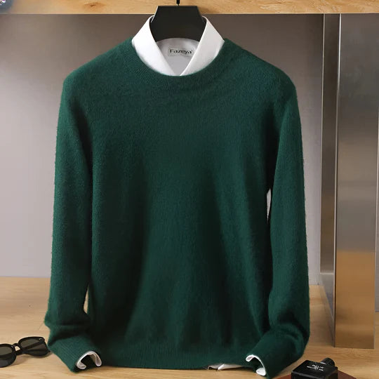Męski sweter z okrągłym dekoltem, długim rękawem i prążkowanymi ściągaczami