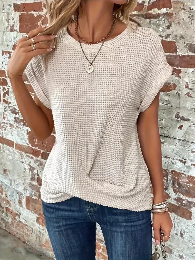 Blouse femme gaufrée coupe ample, manches courtes