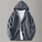 Strikket cardigan til mænd med hætte og knapper