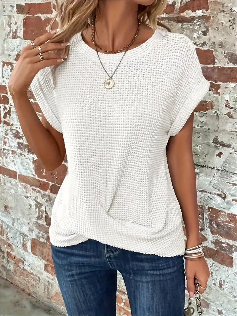 Blouse femme gaufrée coupe ample, manches courtes