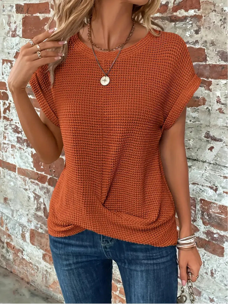 Blouse femme gaufrée coupe ample, manches courtes
