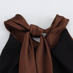 Rochie midi de damă din velur cu decolteu halter cu șnur