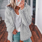 Veste en peluche femme à capuche, manches longues