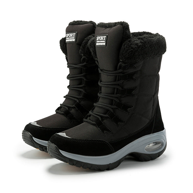 Botas de inverno de mulher de cano alto com atacadores e forro felpudo