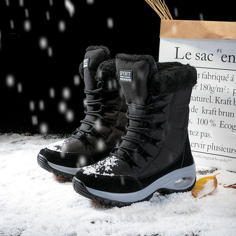 Botas de inverno de mulher de cano alto com atacadores e forro felpudo