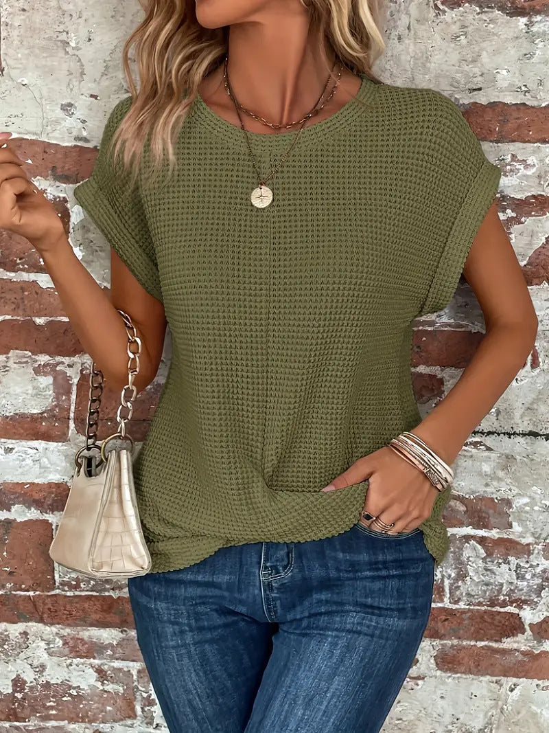 Blouse femme gaufrée coupe ample, manches courtes