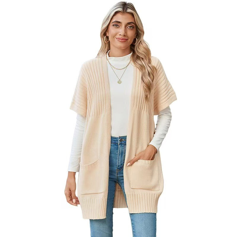 Cardigan femme en maille sans fermeture avec poches