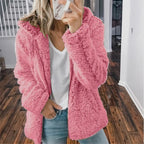 Veste en peluche femme à capuche, manches longues