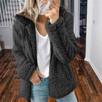Veste en peluche femme à capuche, manches longues