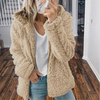 Veste en peluche femme à capuche, manches longues