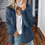Veste en peluche femme à capuche, manches longues