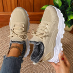 Sneakers til damer med lodden kant og snørebånd