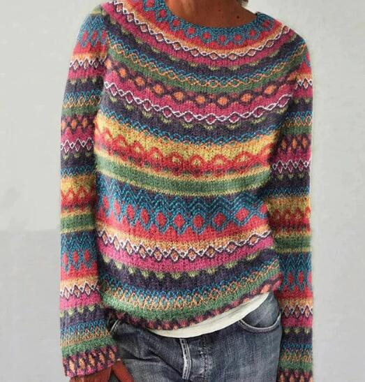 Jersey de mujer a rayas con cuello redondo y manga larga