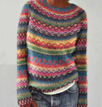 Jersey de mujer a rayas con cuello redondo y manga larga