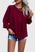 Blouse femme manches longues, col en dentelle, douce