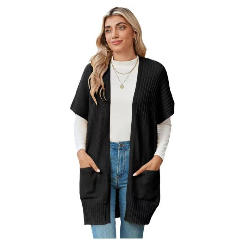 Cardigan femme en maille sans fermeture avec poches