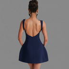 Vestito corto donna a taglio a A con scollo a barca