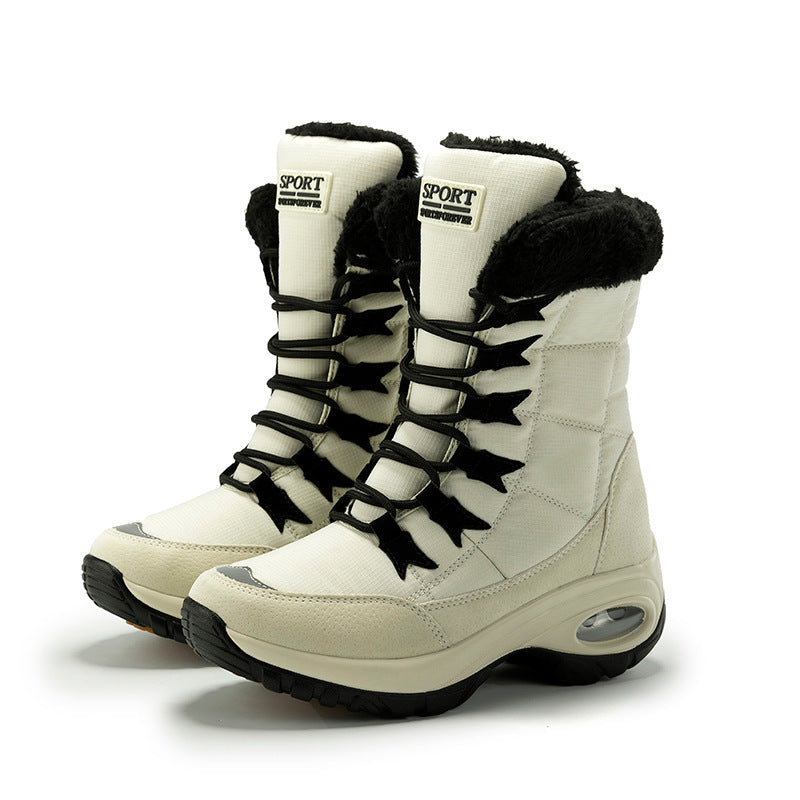 Botas de inverno de mulher de cano alto com atacadores e forro felpudo