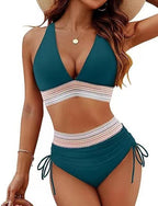 Maillot de bain gainant femme une pièce, coupe amincissante, décolleté