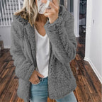 Veste en peluche femme à capuche, manches longues