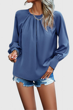 Blouse femme manches longues, col en dentelle, douce