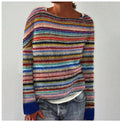 Pull femme rayé, col rond, manches longues