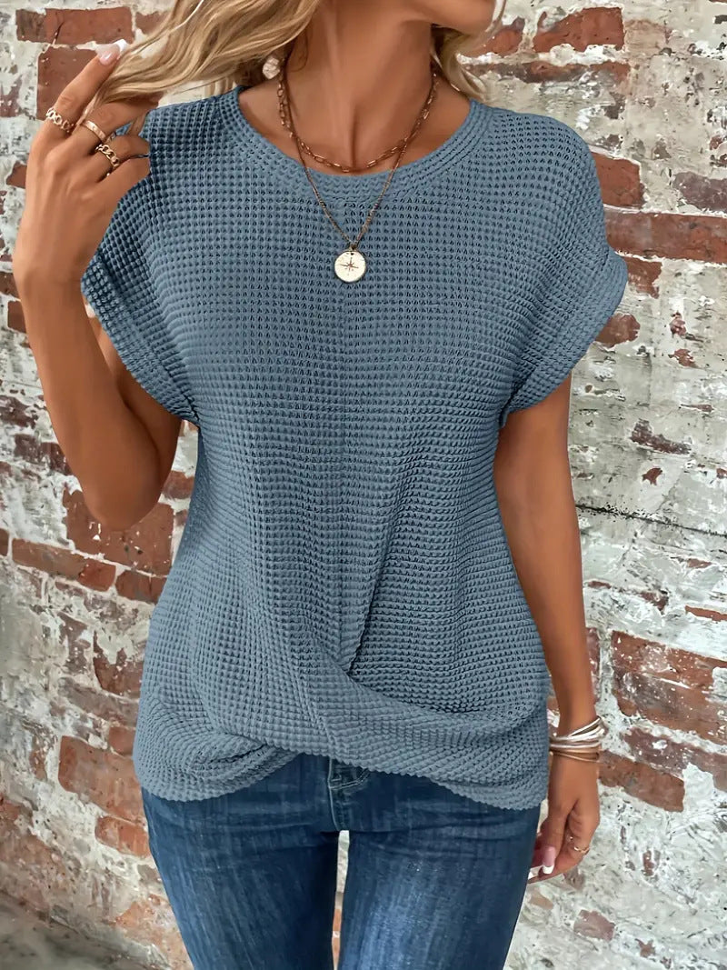 Blouse femme gaufrée coupe ample, manches courtes