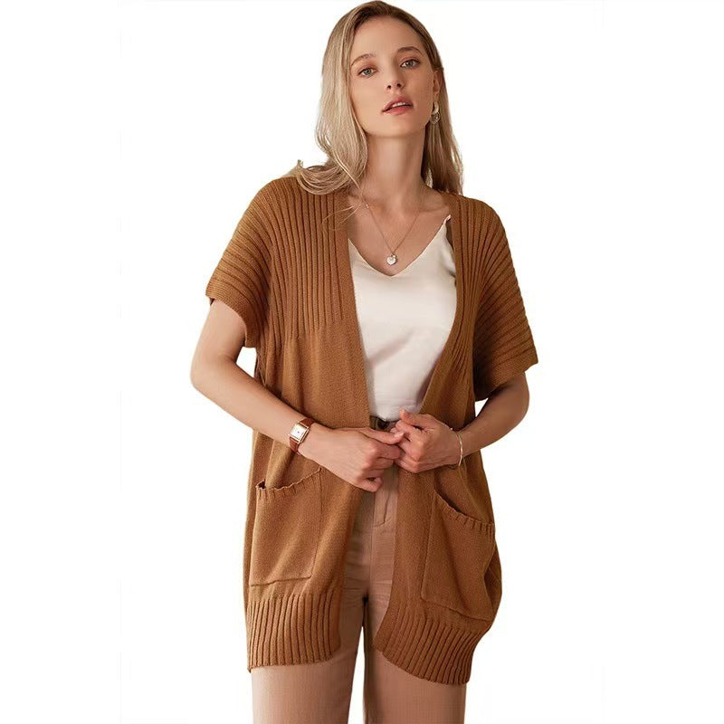 Cardigan femme en maille sans fermeture avec poches