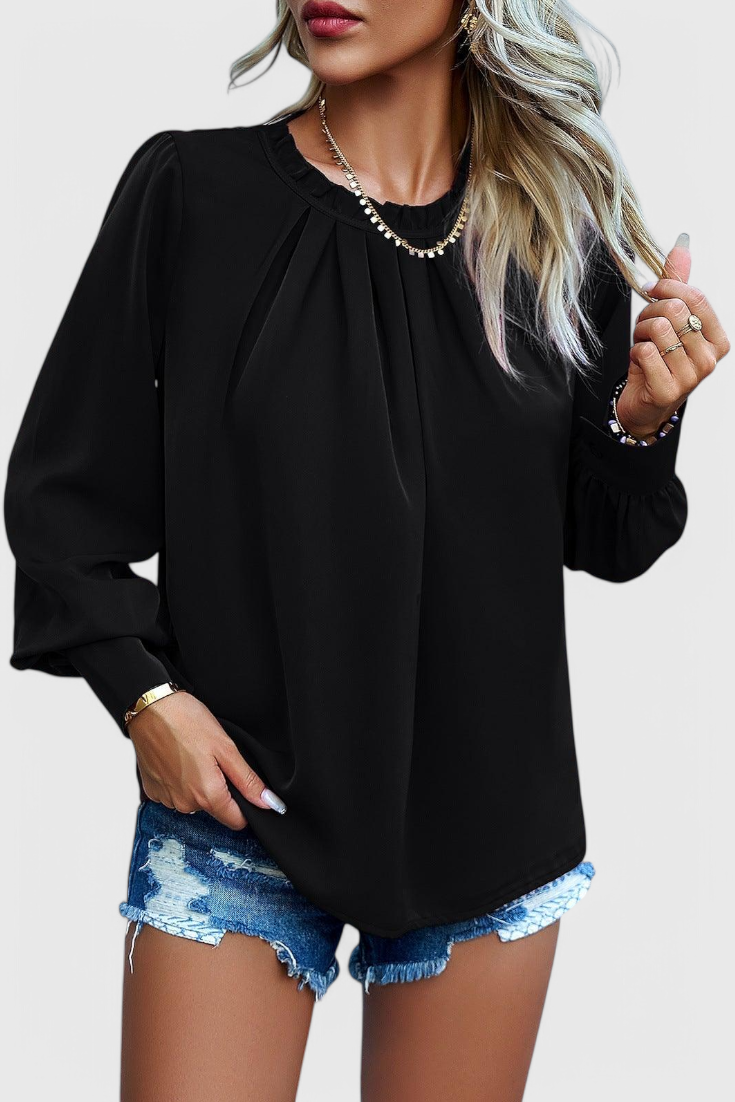 Blouse femme manches longues, col en dentelle, douce