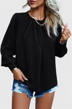 Blouse femme manches longues, col en dentelle, douce