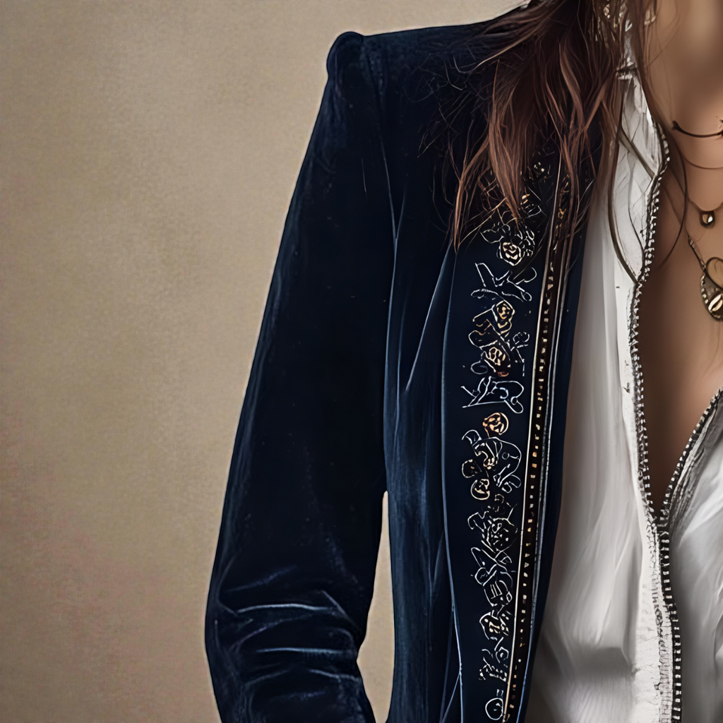 Struktureret blazer til damer med broderi og lange ærmer