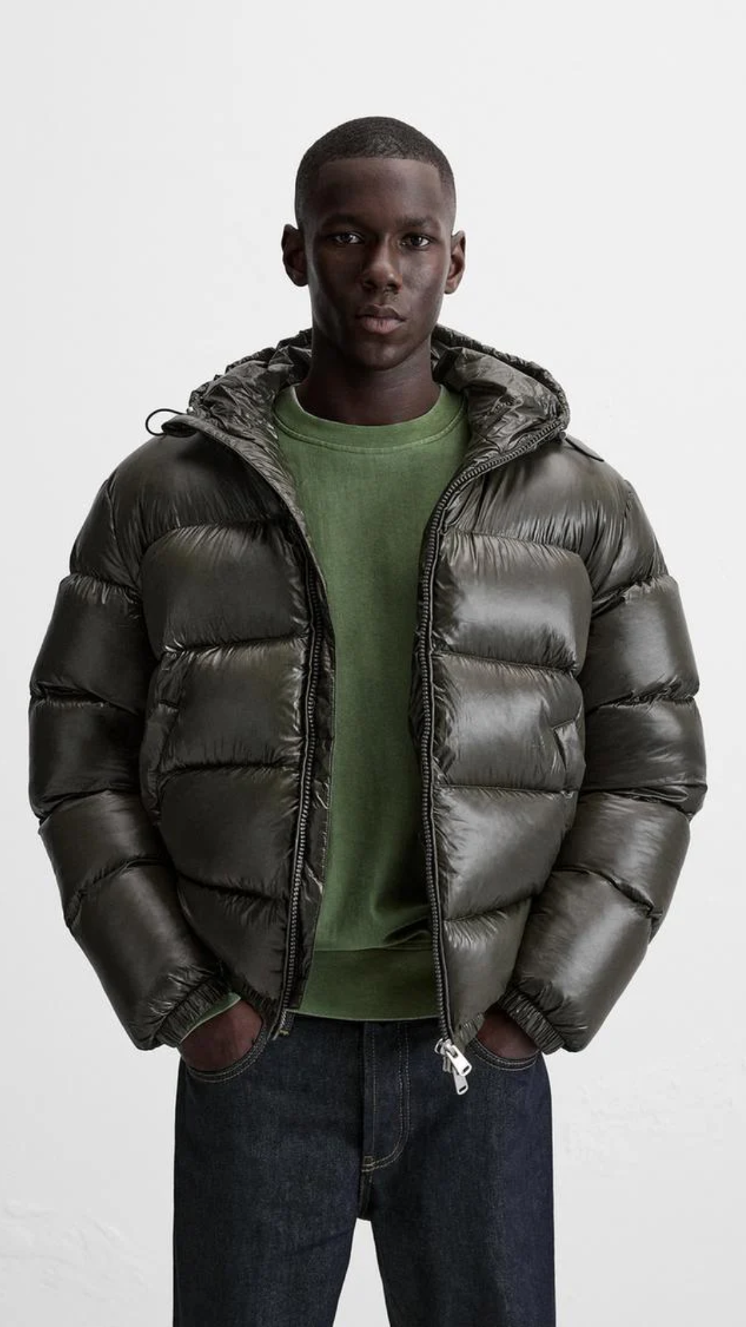Veste mixte matelassée à capuche, manches longues, zip