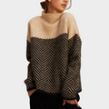 Maglione donna con collo alto e motivo a spina di pesce, maniche lunghe