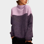 Maglione donna con collo alto e motivo a spina di pesce, maniche lunghe