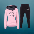 Tuta sportiva donna, felpa con cappuccio e stampa a cuore, pantaloni jogger