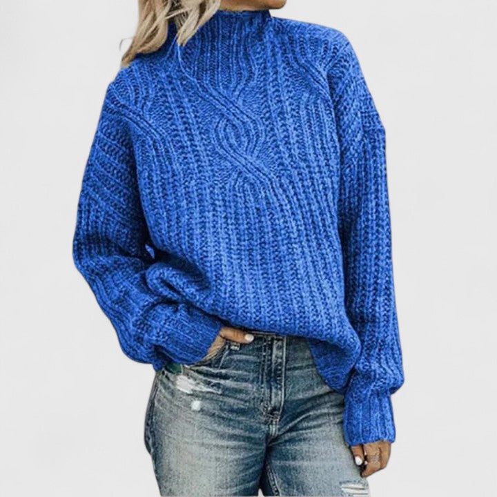 Jersey de mujer de cuello alto de punto trenzado