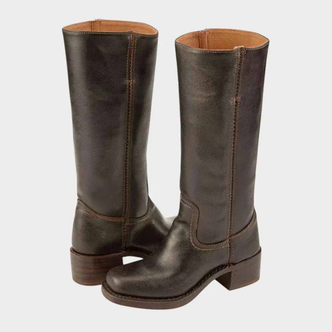 Stivali donna retro, alti, con tacco basso