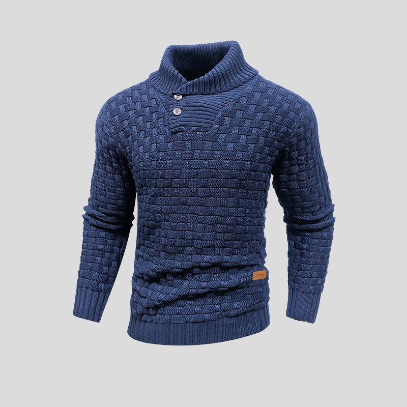 Férfi garbós pulóver texturált kötésmintával, hosszú ujj