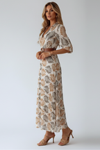 Robe longue femme à motif, manches coudes