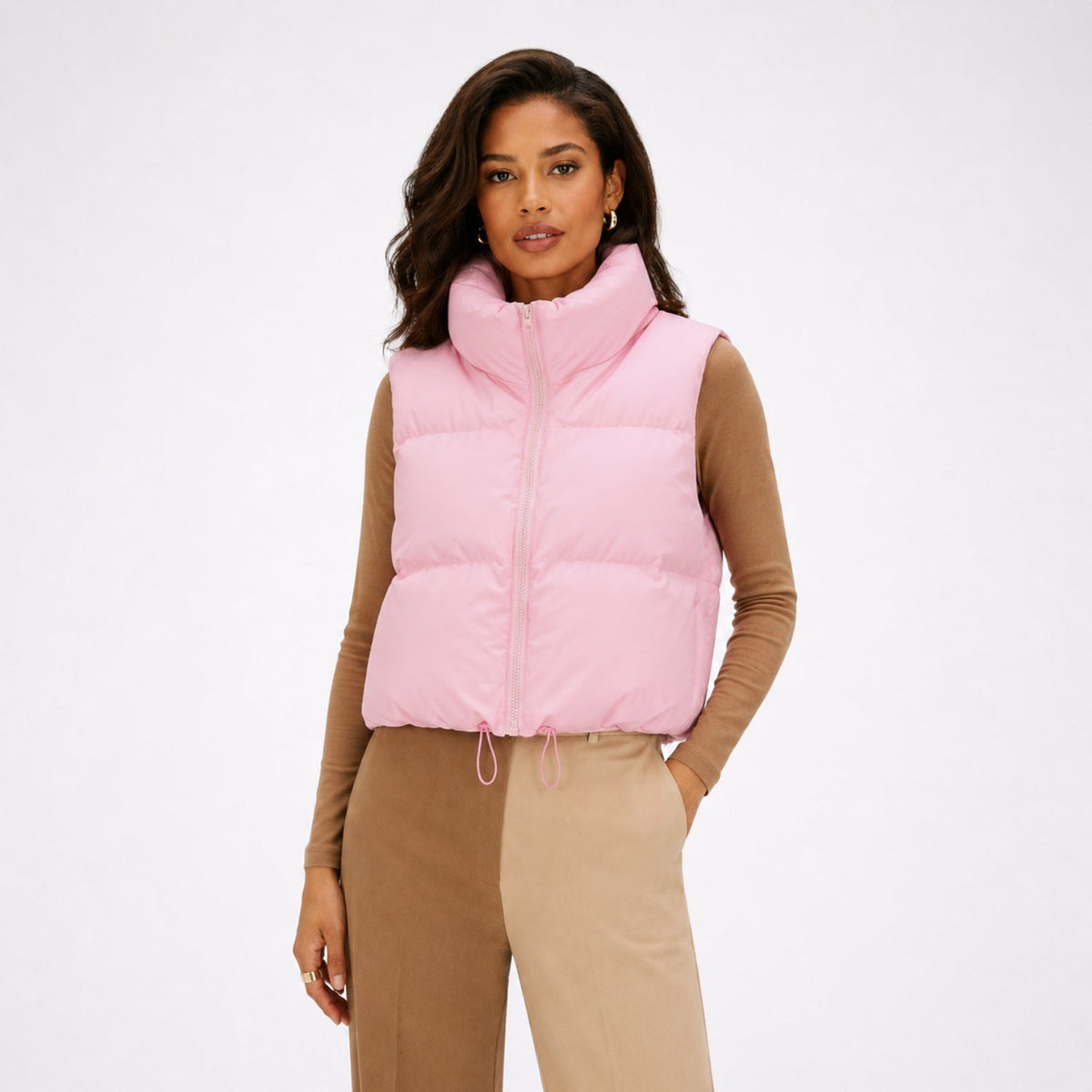Gilet sans manches matelassé femme court à col montant