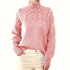 Pull femme à col roulé, torsades et manches longues
