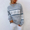 Maglione donna in maglia con motivo norvegese, girocollo