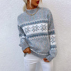 Maglione donna in maglia con motivo norvegese, girocollo