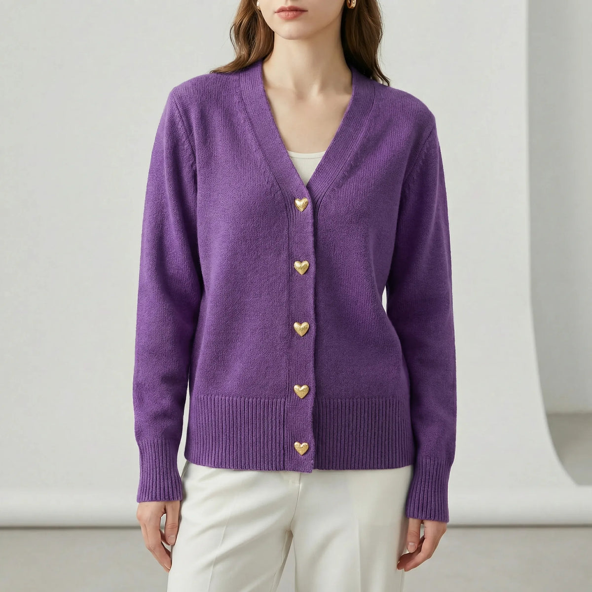Cardigan en maille femme à boutons, col V, manches longues