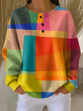Sweat femme à motif géométrique, manches longues, boutons