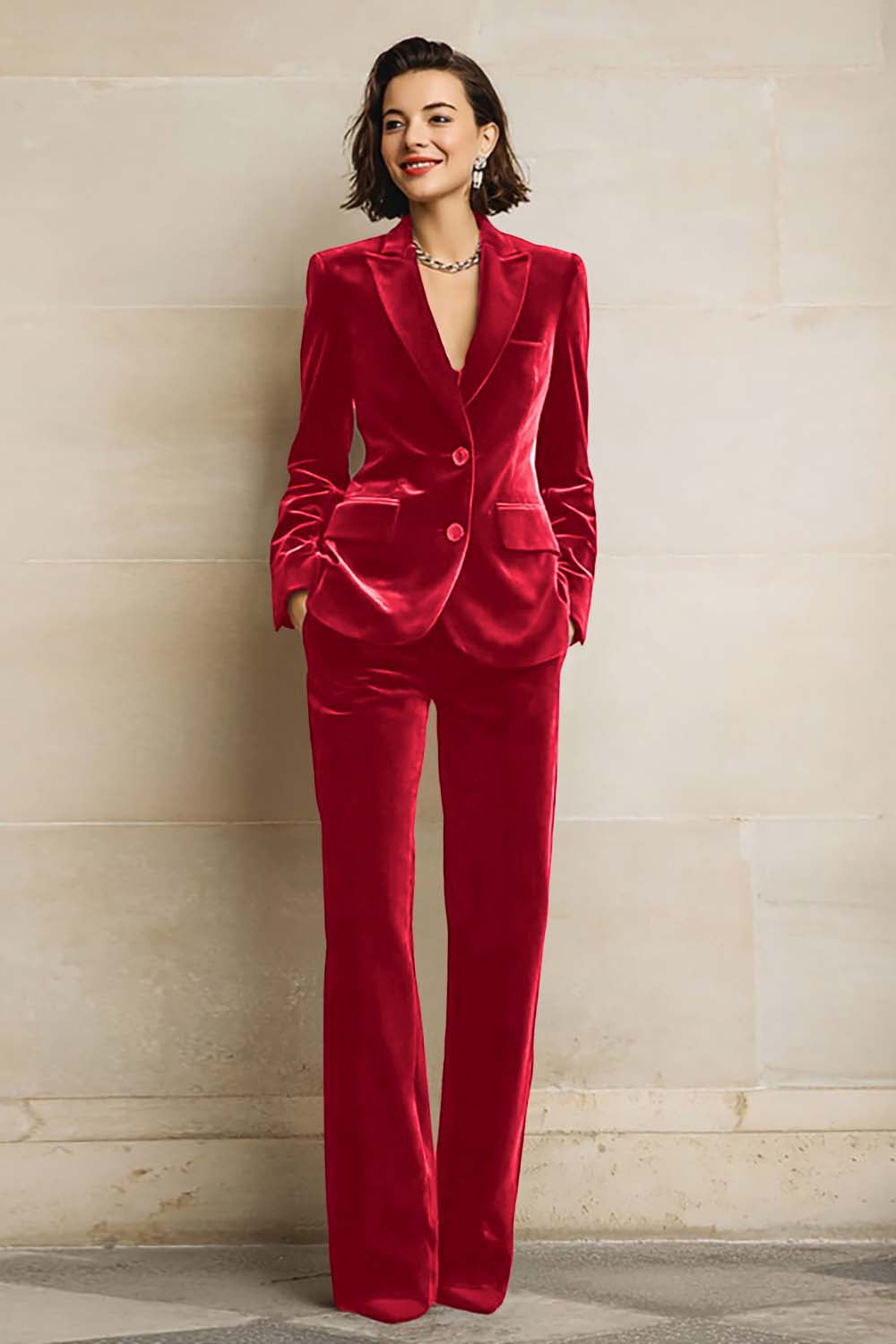 Costum din velur de damă, două piese, sacou, pantaloni