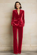 Costum din velur de damă, două piese, sacou, pantaloni